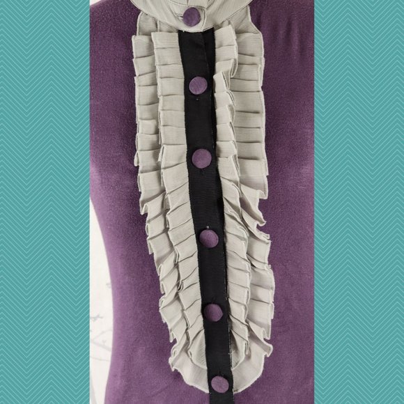 Twelve by Twelve Ruffle Button Front Knit High Neck Blouse - Picture 2 of 5